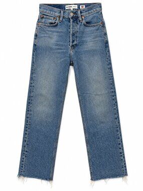 Re/Done High Rise Stove Pipe Denim Jeans Medium Stone Wash Button Fly Size 25